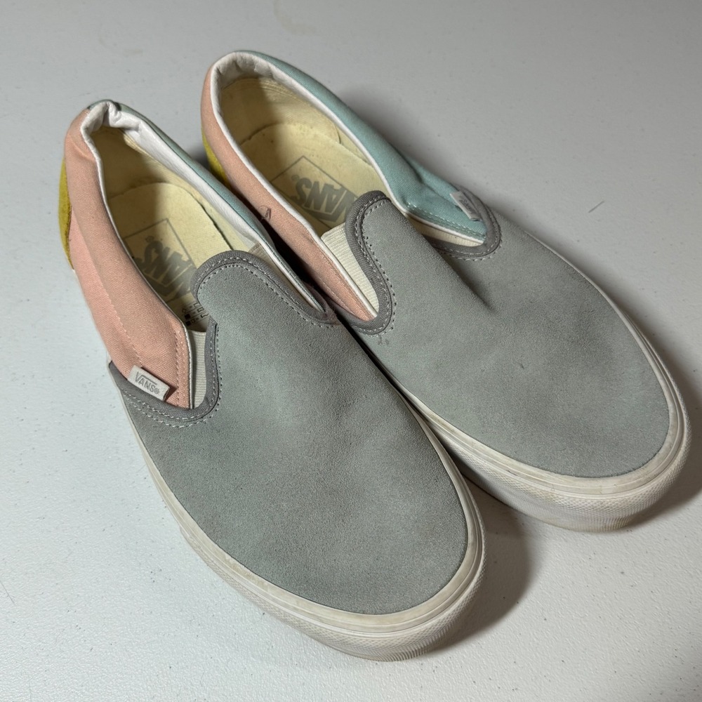 Vans Slip On Sneakers Suede Canvas Multi Color Pastel Colorblock Skater Shoes